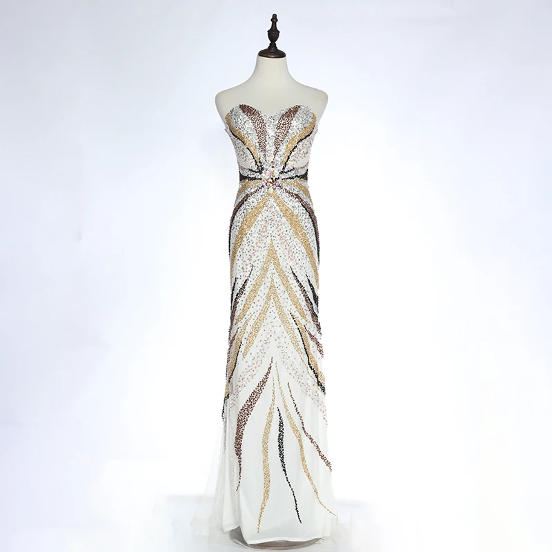 Women backless party gown beaded sequins long evening dresses luxurious