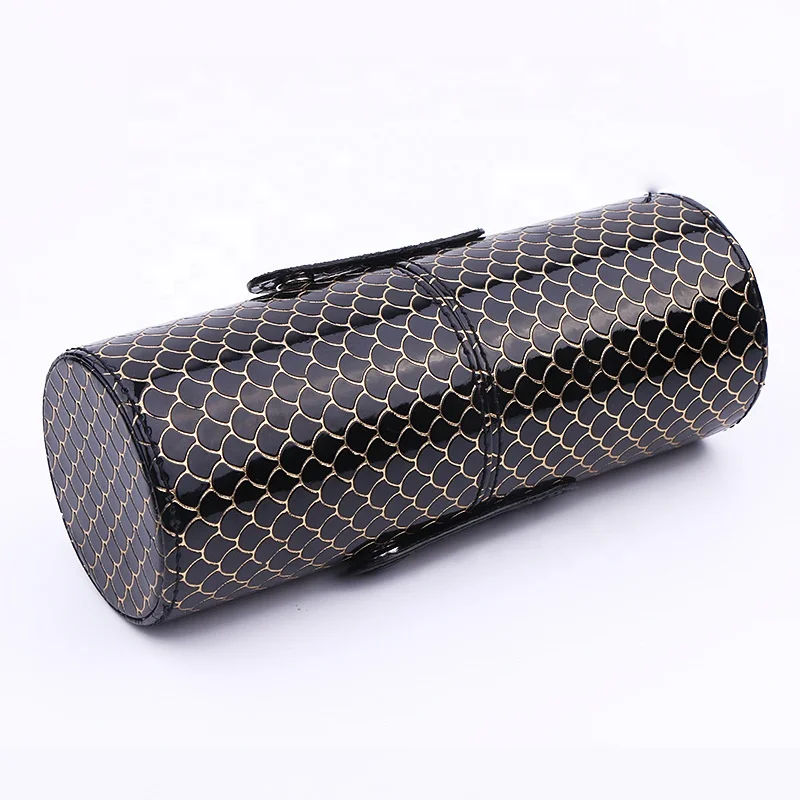 Multiple Patterns Portable PU Leather Cosmetic Bag Makeup Brush Case Cylinder