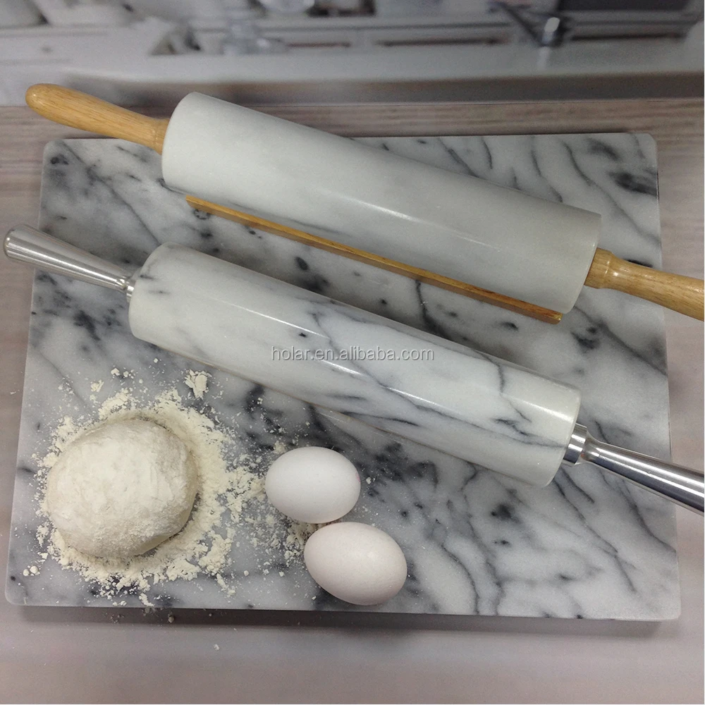[Holar] Taiwan Made 18 Inch Natural White Marble Rolling Pin with Wooden Handle