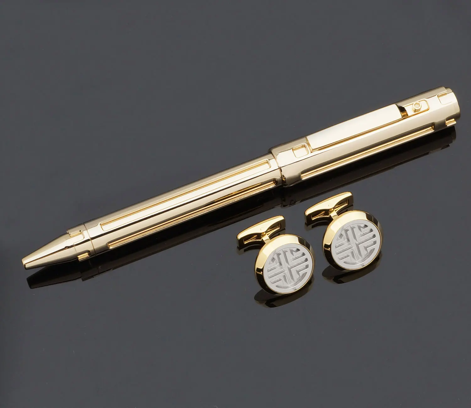 
Executive Pen Metal Body Springs Mechanism Ballpoint Pen Cufflink Set 