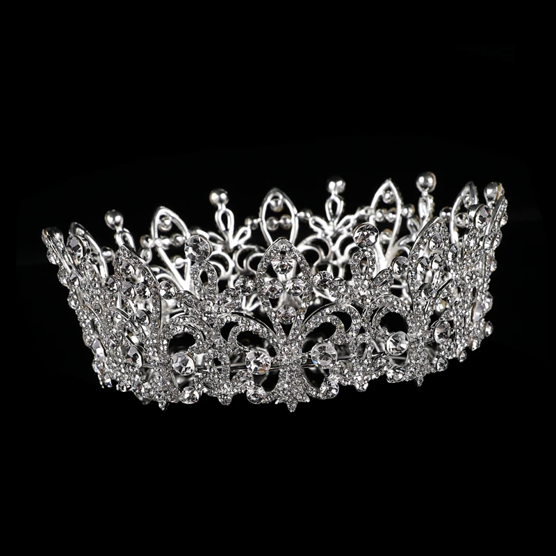 YG0006 wholesale Sale Excellent Baroque Silver wedding Bride Shiny rhinestone tiara luxury Crystal full round crown (62178396157)
