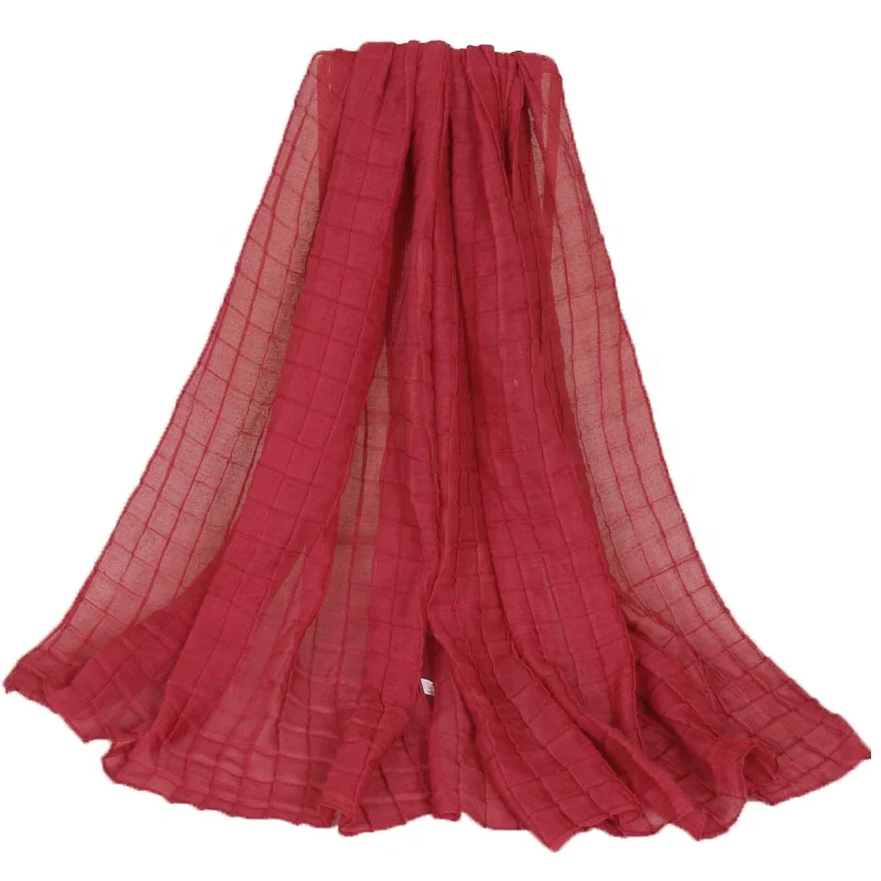 Fashion Muslim Lady Fold Lattice Popular Cotton Voile Thin Breathable Hijab Scarf Shawl Pashmina Scarves