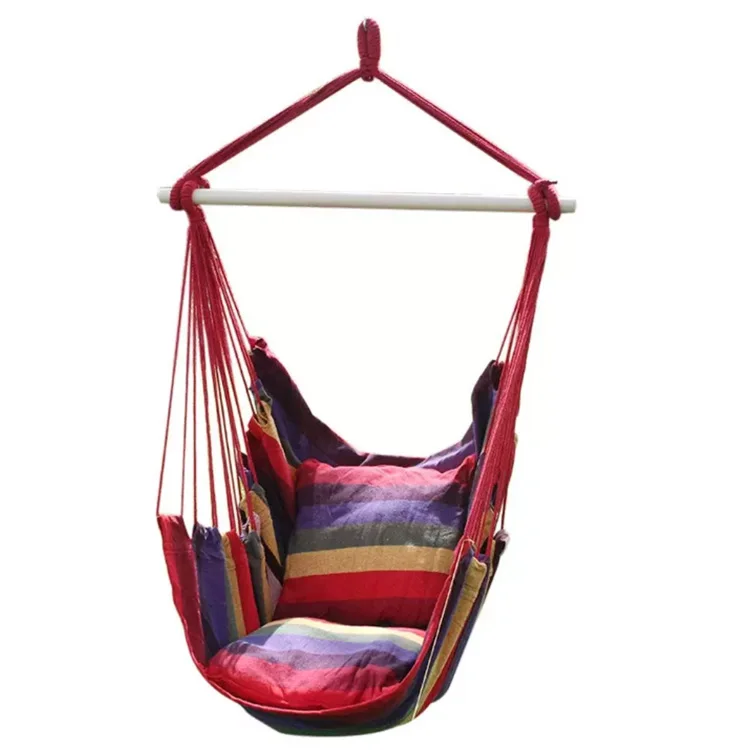 Soft Sponge Strong Rope Loops 1Person 120kg 265 lbIndoor Cotton Hammock Canvas Quilted Outdoor Swing Chair Wooden