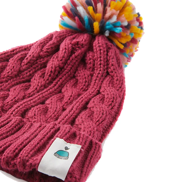 Custom design kids beanies with pom pom for girl