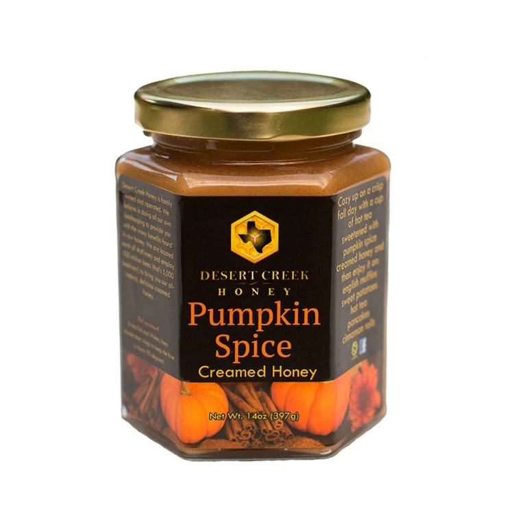 Hexagon Glass Honey Jars with Gold Metal Caps