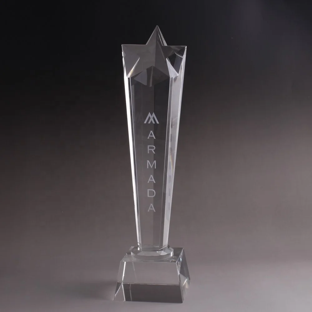 BM-1007 optical crystal towering star award trophy with logo engrave