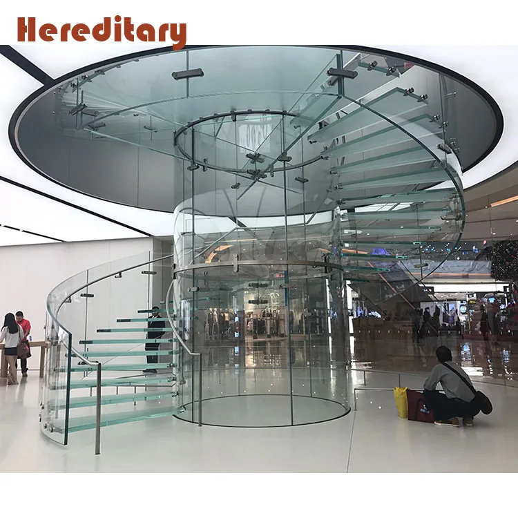 Manufacturer customized commercial stainless steel spiral staircase guardrail/modern curved glass tread staircase design (60726901737)