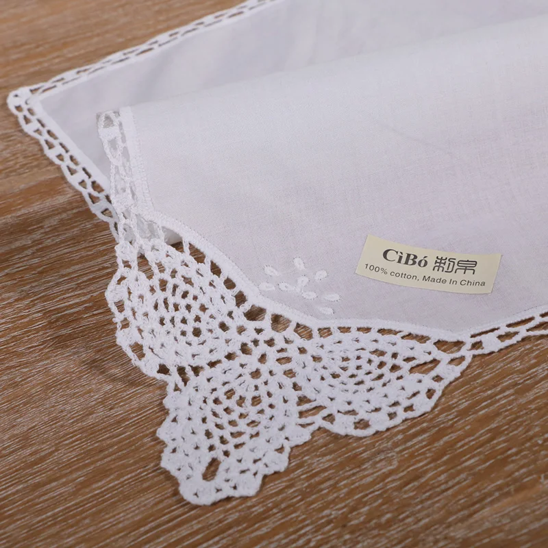 D002: White premium cotton lace handkerchiefs crochet hankies for women/ladies wedding gift