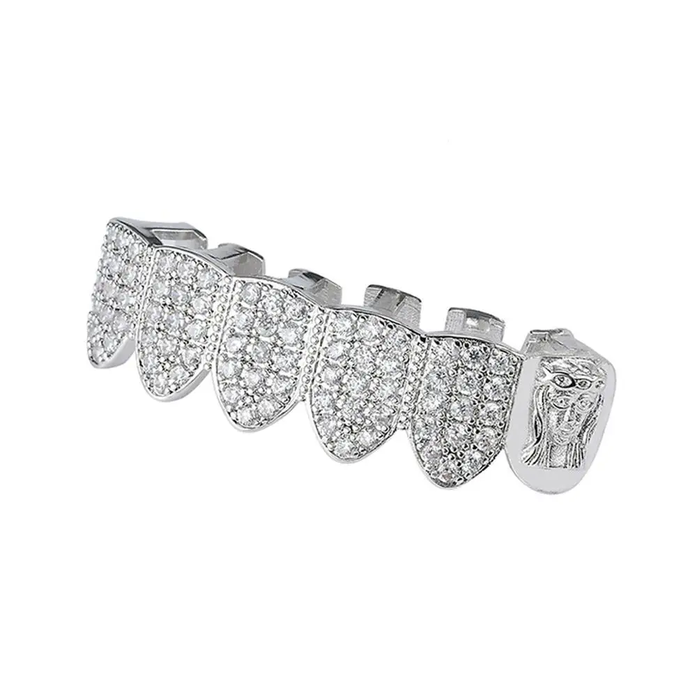 Hip Hop Body Jewelry Gold Plated Dental Grillz Iced Out Zircon Jesus Christ Teeth Grillz Halloween Accessory Gift