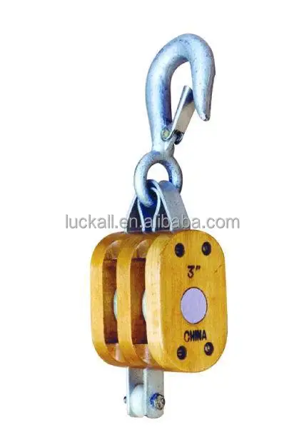 Wood Pulley Blocks With Eye Swivel With Three Sheave