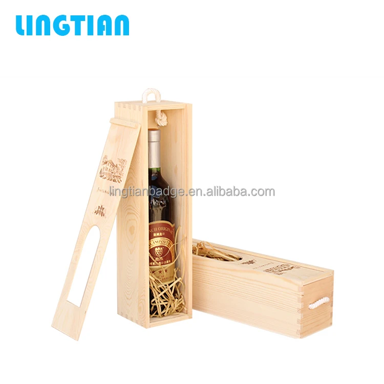 LINGTIAN Factory Wholesale Single Bottle MDF Wooden Wine Boxes With Sliding Lid