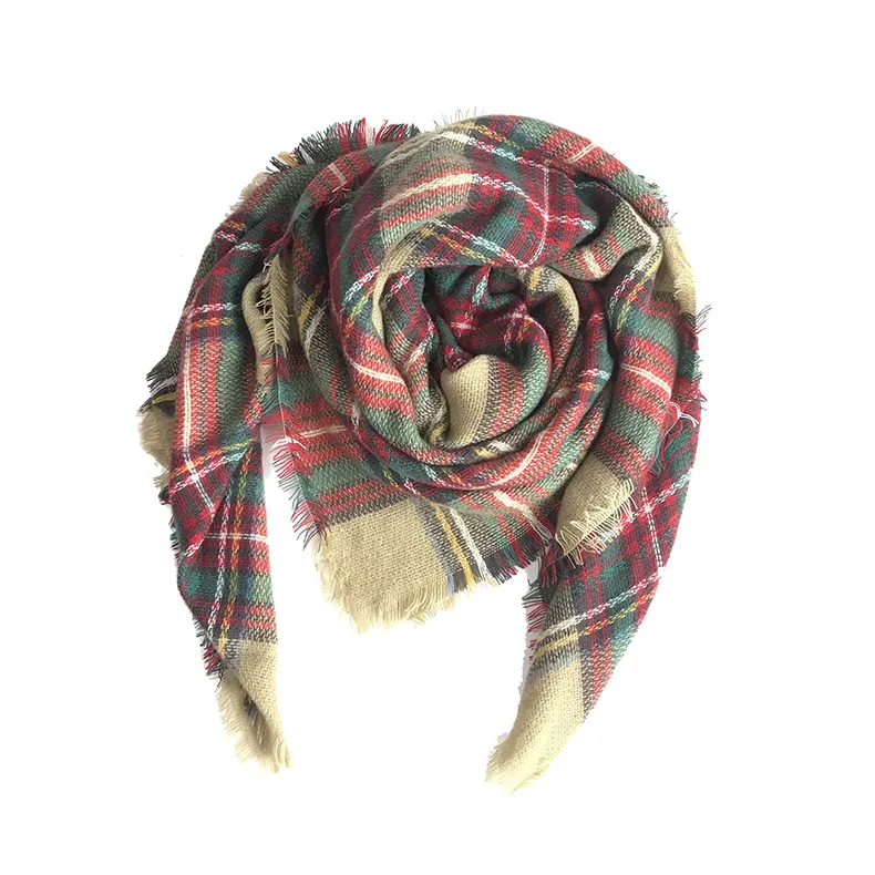 Cashmere Like 140CM Checked Pattern Lattice Square Scarf