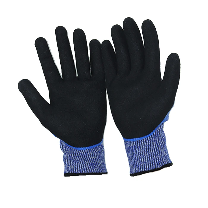 13 HPPE sandy finished nitrile palm double dipped cut resistant gloves level 5 work gloves