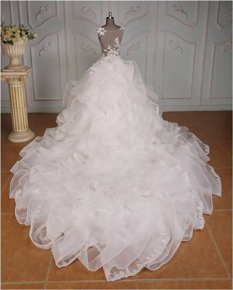 Lace Appliqued Ball Gown Designs 2022 Long Floor Length Custom Made Formal Bridal Gowns Designs NW050 long trail wedding dress