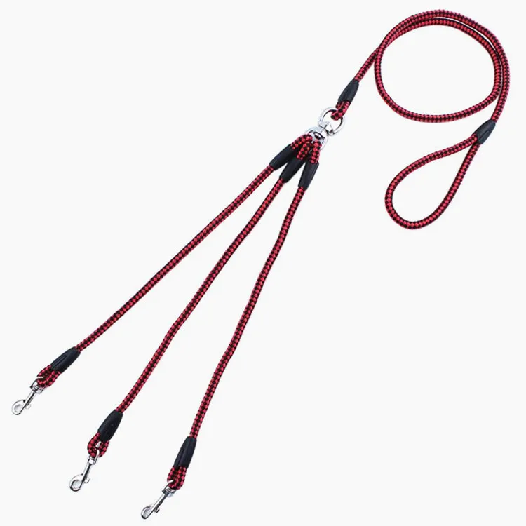 Wholesale Nylon Braided Three Way Hooks No Tangle Couplers Walking Lead Rope Dog Leash for 3 Dogs