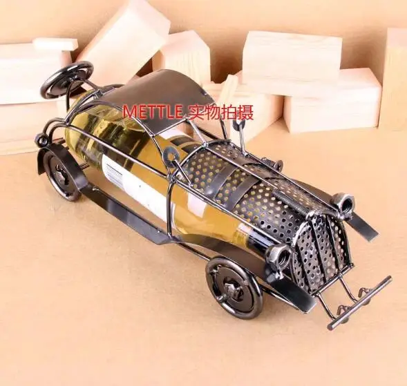 Mettle Retro Style Coffee Shop Decoration High Quality Car Shape Metal Wire Wine Rack