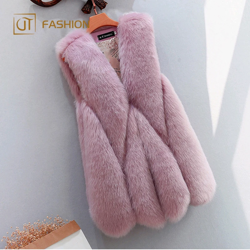 Оптовая Продажа Классическая поддельные Лисий Мех Розовый зима теплая Открытый дамы искусственного меха жилет
