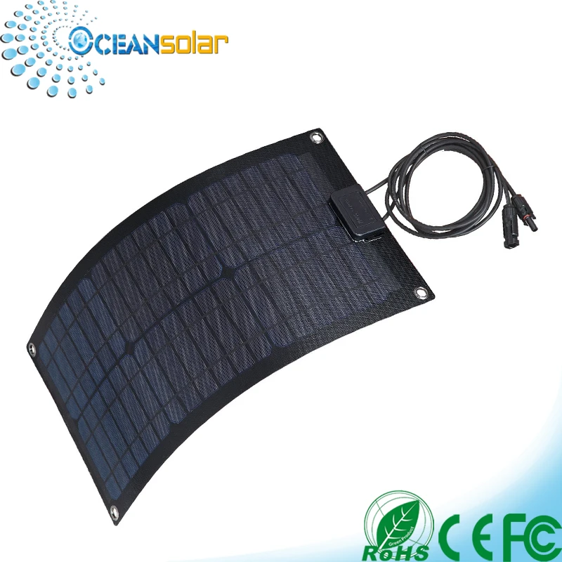 High efficiency waterproof total black 20w 12v ETFE semi flexible solar panel for boat rv system