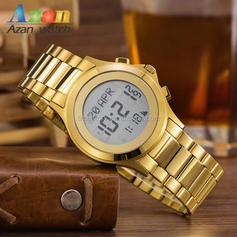 Muslim Azan religious prayer times Mecca sensor Qibla compass digital waterproof automatic lcd watch adding a new city