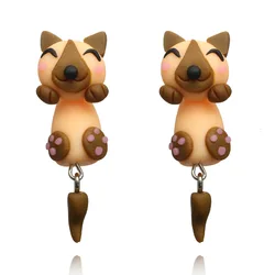 New Fashion DIY Handmade Polymer Clay Cute Cow 3D Animal Dog Stud Earrings For Women Girl Cartoon Earrings Party Gift