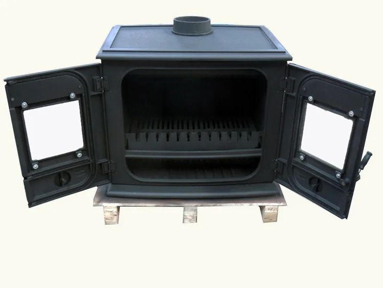 
30KW Multi-room Heating Matt Paint Black Double Doors Large Wood Stove With Boiler 