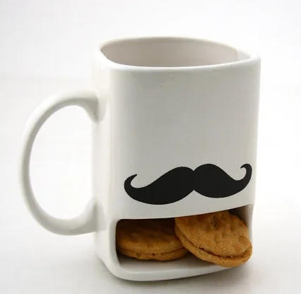 Pure white logo printed panda ceramic mug cookie holder cookie coffee mug