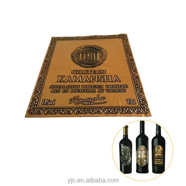Aluminum foil waterproof metal wine label for bottle