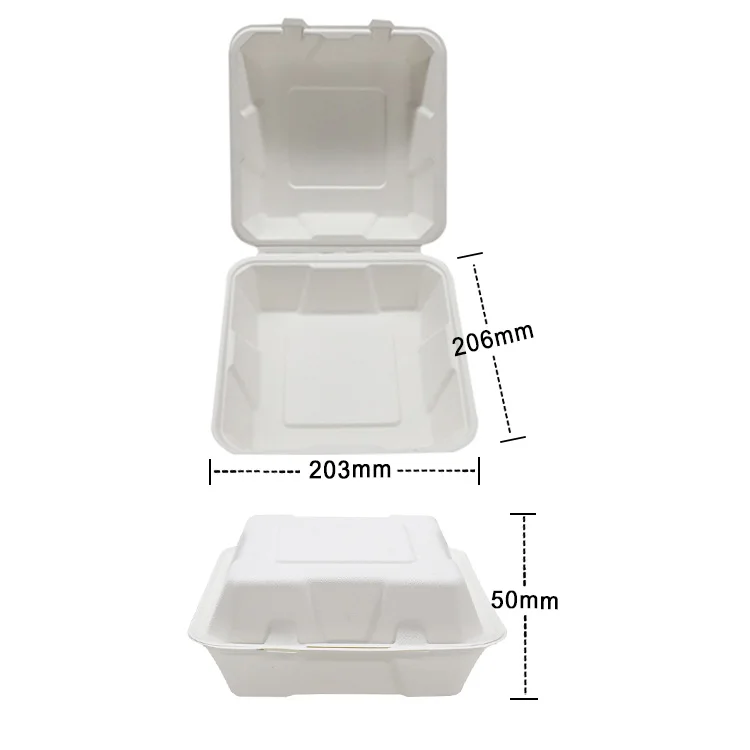 Eco-friendly Disposable Sugarcane bagasse pulp 8 inch clamshell