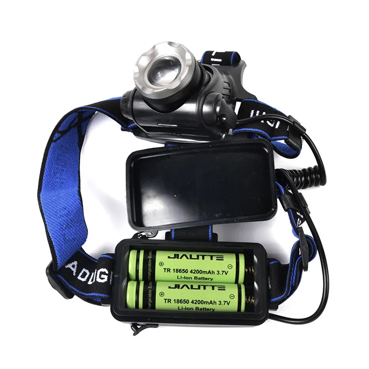 Jialitte H015 Super Bright 3W Rechargeable 2 Lights Camping Headlights XPE Q5 White + Blue 4 Mode ZoomableLED Headlamp