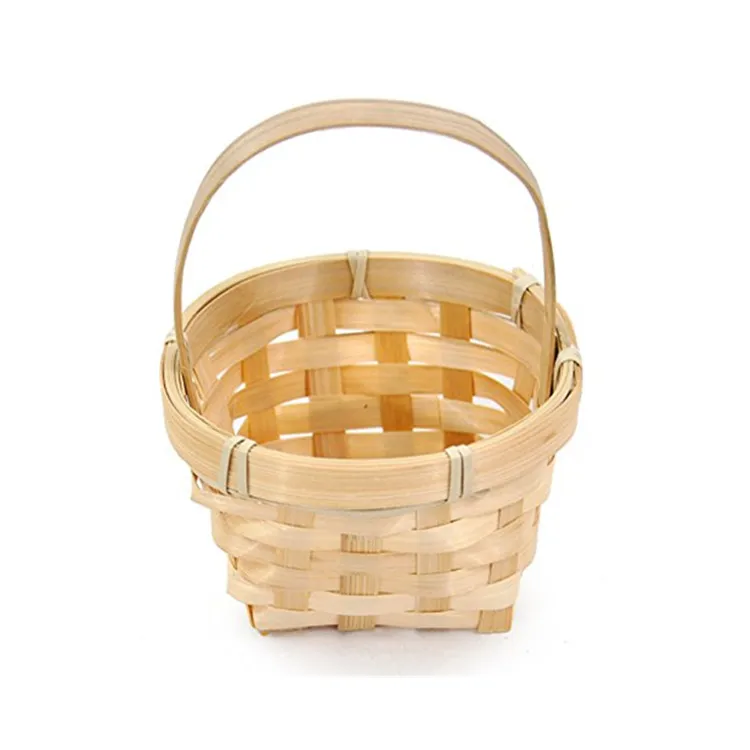 Wholesale Handmade Square Natural Miniature Bamboo Handle Basket