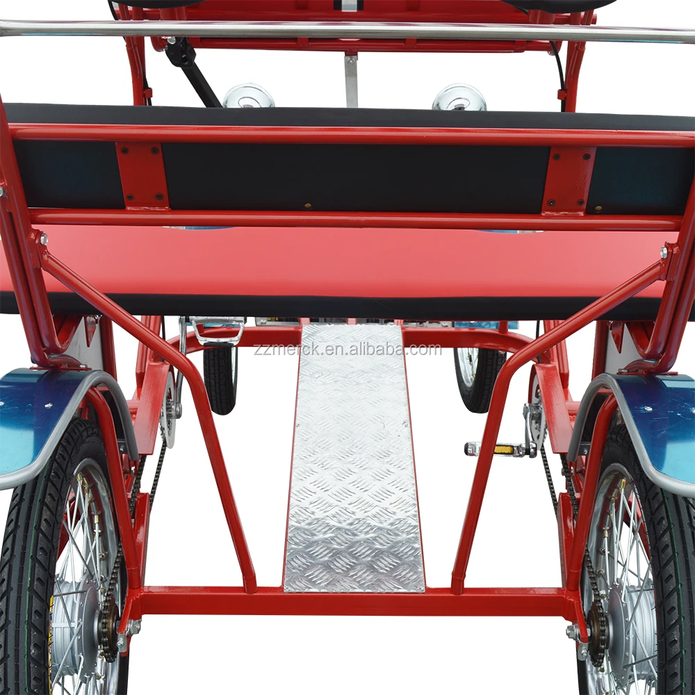 Pedal Quadricycle Surrey Sightseeing Beach Cruiser Tour Family Four Passenger Rickshaw Bicycle