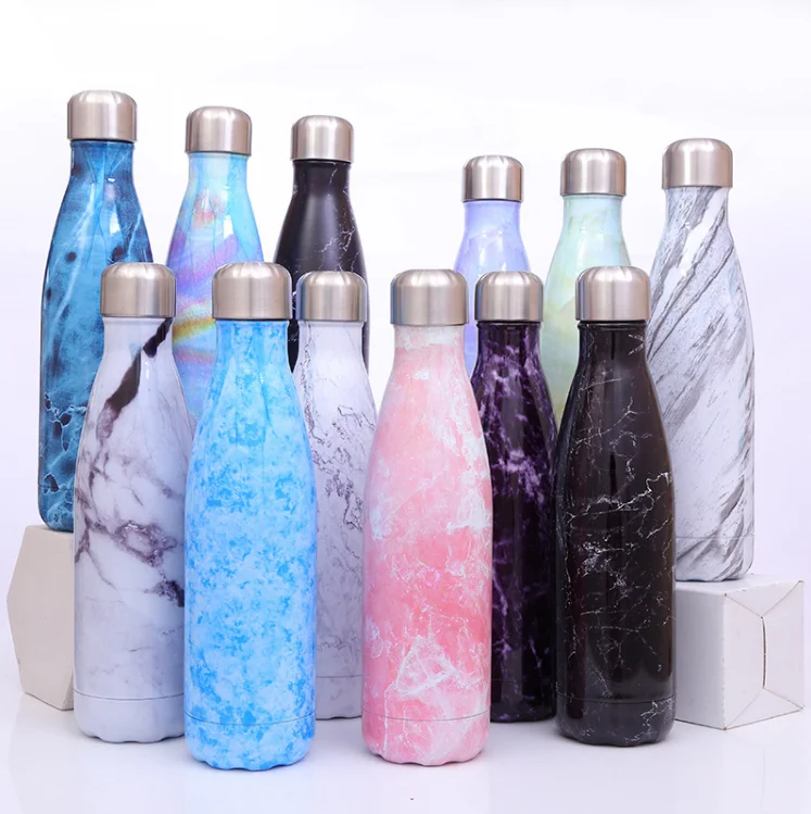 500ml coral blue marble cola bottle New design stainless steel water bottle custom logo for sports water bottle