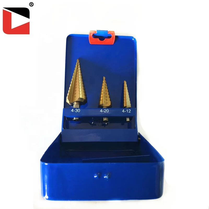 3 шт. ступенчатое сверло с титановым покрытием из быстрорежущей стали с железной коробкой