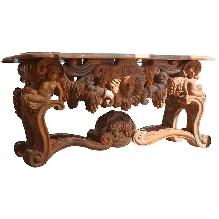 Hand carving beautiful and elegant sunset red marble table