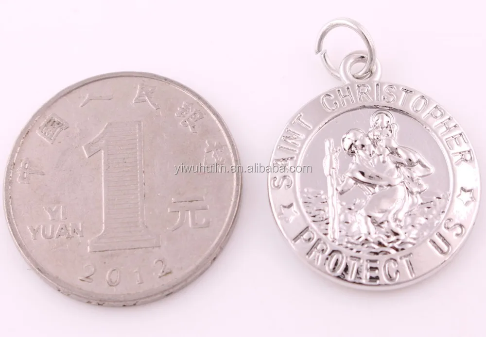 P500247 Yiwu Huilin jewelry Silver plated Parton St. Christopher Protect Us Medal Religious Catholic Pendant