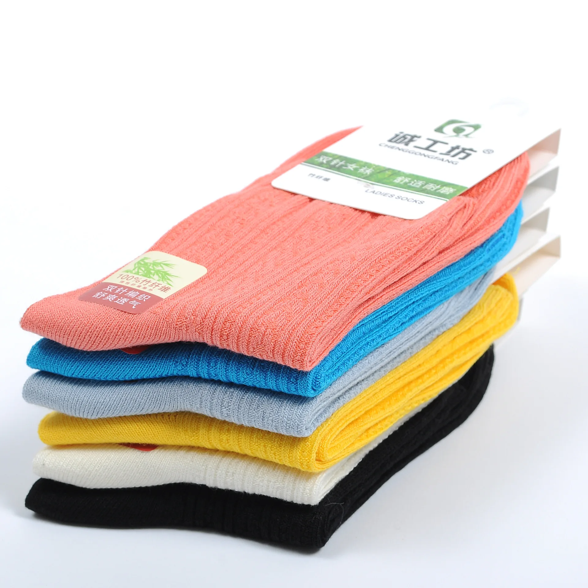 
Good Quality Winter Women Bamboo Fiber Solid Double Cylinder Crew Socks 