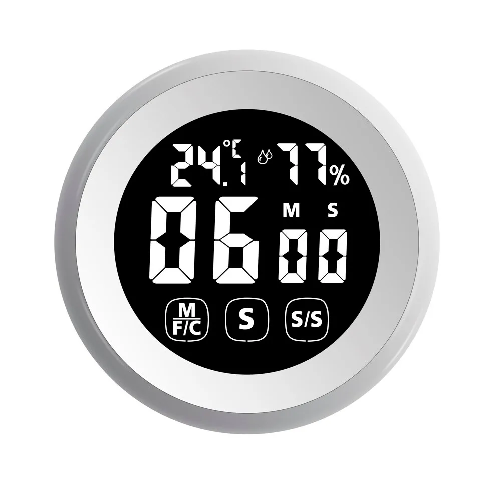 
LCD Colorful Digital Round Temperature and Humidity Touch Kitchen Table Wall Magnet Timer 