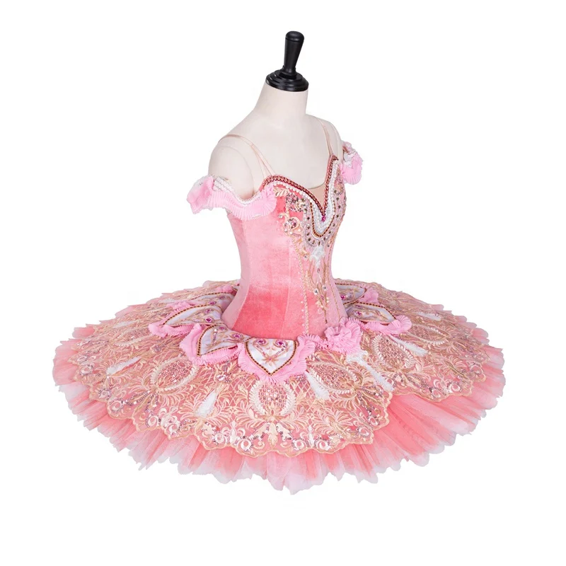Free Ship! 12 Layer Tulle Velvet Bodice Fairy Sleeping Classical Adult Gold Professional Ballet Tutu pink feather tutu dress