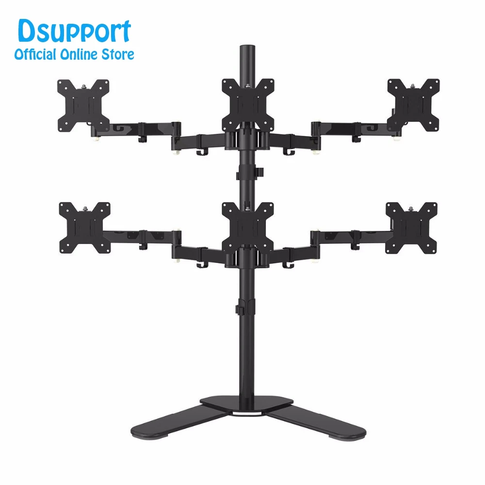 Six Arm LCD LED Monitor Stand Desk Mount Bracket Heavy Duty & Fully Adjustable 6 Screens 180 degree Pull Out Swivel Arm