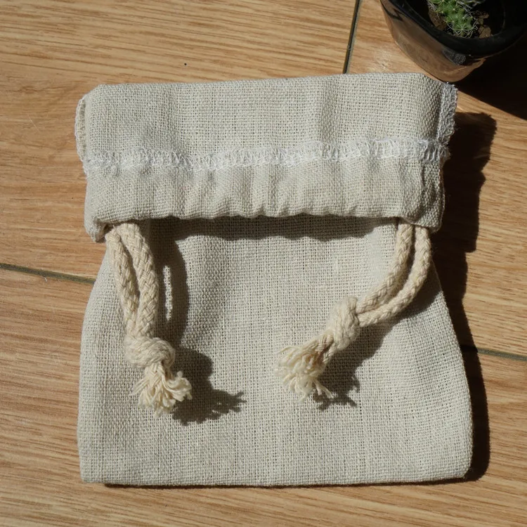 
Cotton linen drawstring bag for packing logo printing linen sack jute bag 