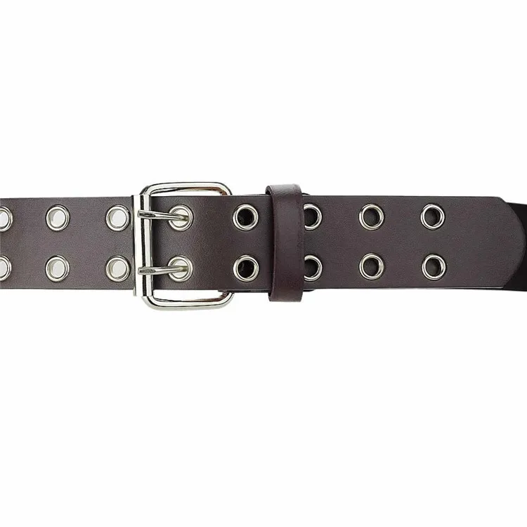 Custom Fashion Colorful Wide Mens Genuine Black Double Prong Leather Belt
