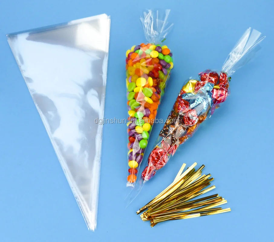 Clear Cellophane Cone Bags Twist Ties Large size Party Sweet Cello Candy bags