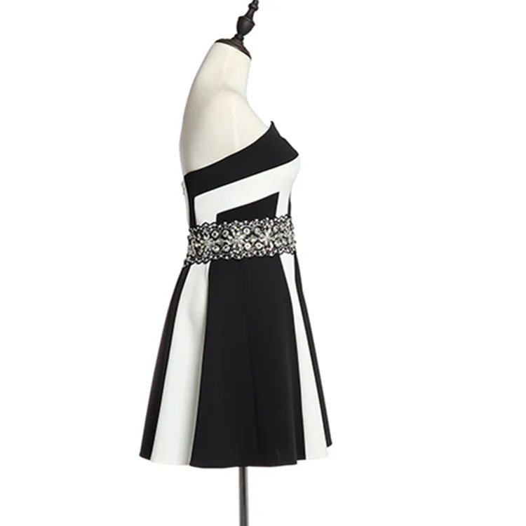 Sexy deep V neck design party skirt short black and white cocktail dresses