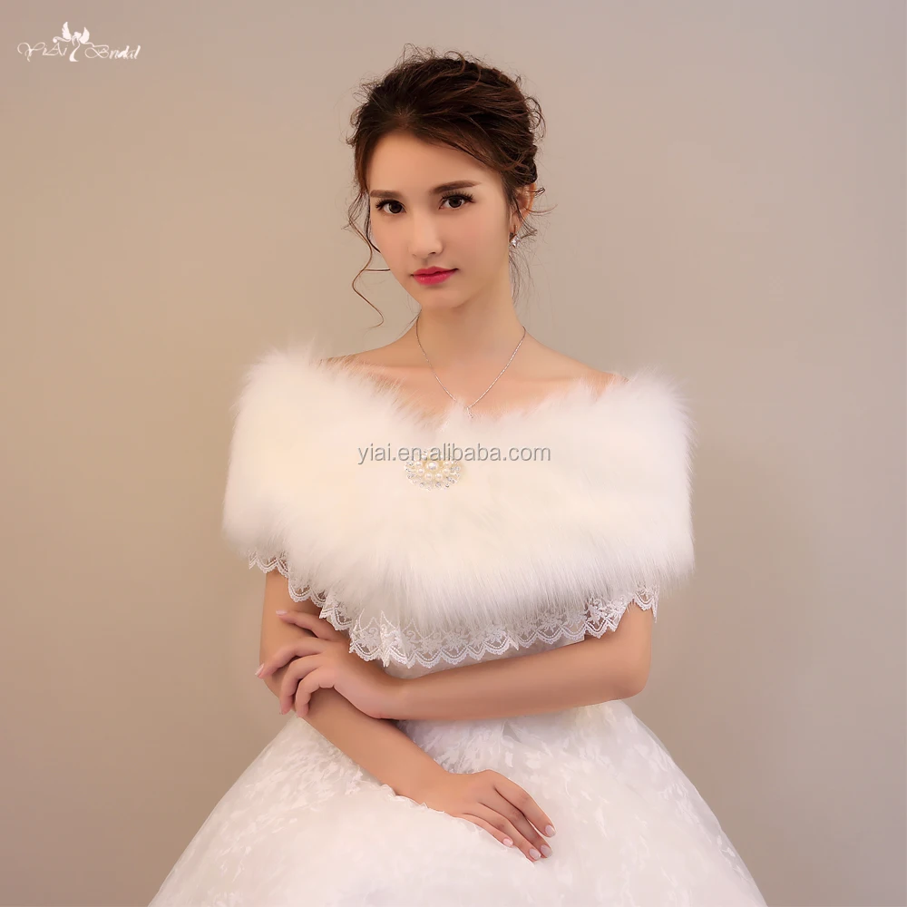 
LZP192 Wool Lace And Rhinestone Off Shoulder Wedding Shawls White Fur Bolero Winter Wedding Cloak 