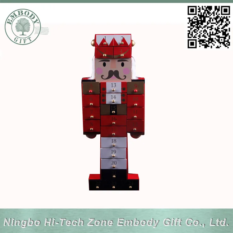 Walmart Audit Chocolate Christmas Decoration Wooden Nutcracker Advent Calendar box for Christmas promotion item