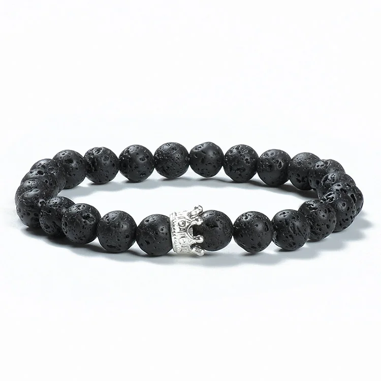 F118 2 Pcs Rose Quartz Volcanic lava stone Valentine Handmade Jade Bangle crown boy girl friendship gifts mans couple bracelet