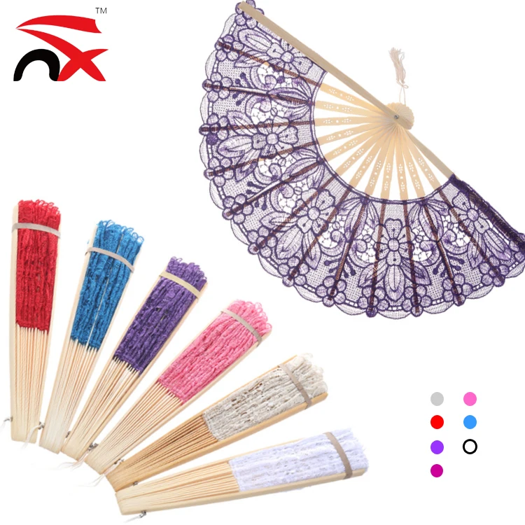 
Wholesale Women Sexy Lace Silk Folding Hand Fan with Bamboo Frame Chinese Vintage Retro Hand Held Fans 