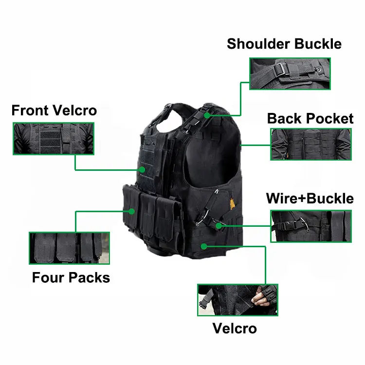 Outdoor Sports Protective Black Tactical Equipment Hiking Hunting Vest