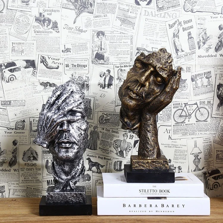
Resin Crafts Silence is Gold People Statues Home Decor Sculptures Creative Decoration Thinker Abstract Art 