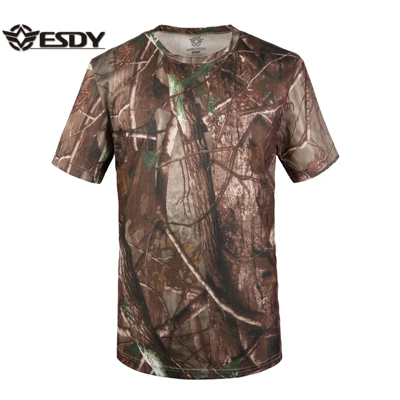 ESDY уличные мужские рубашки с коротким рукавом тактические камуфляжные охотничьи быстросохнущие футболки круглым вырезом